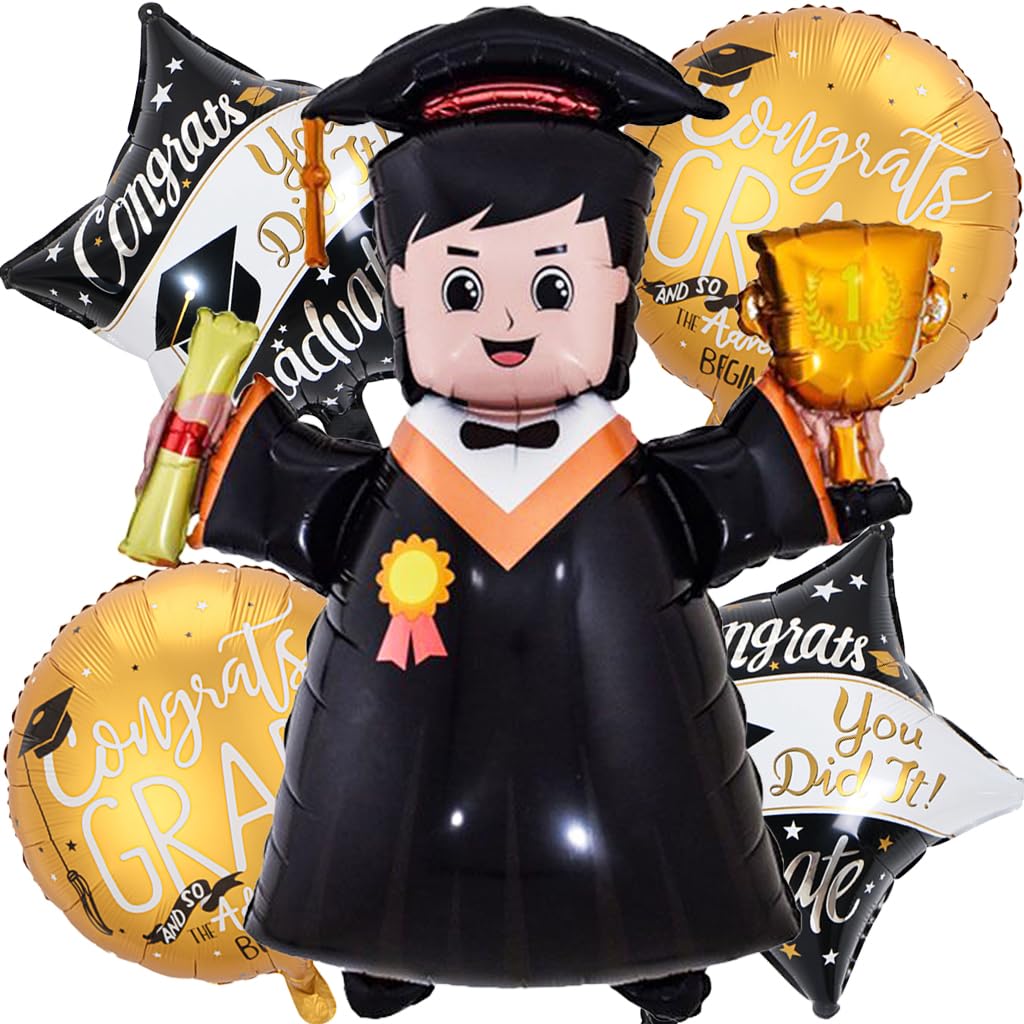 Kawailay 5 Pcs Graduation Party Balloons Graduation Doctoral Balloon Graduation Foil Balloons Graduation Decorations Balloon for Boy Graduation Party Supplies - Style 1