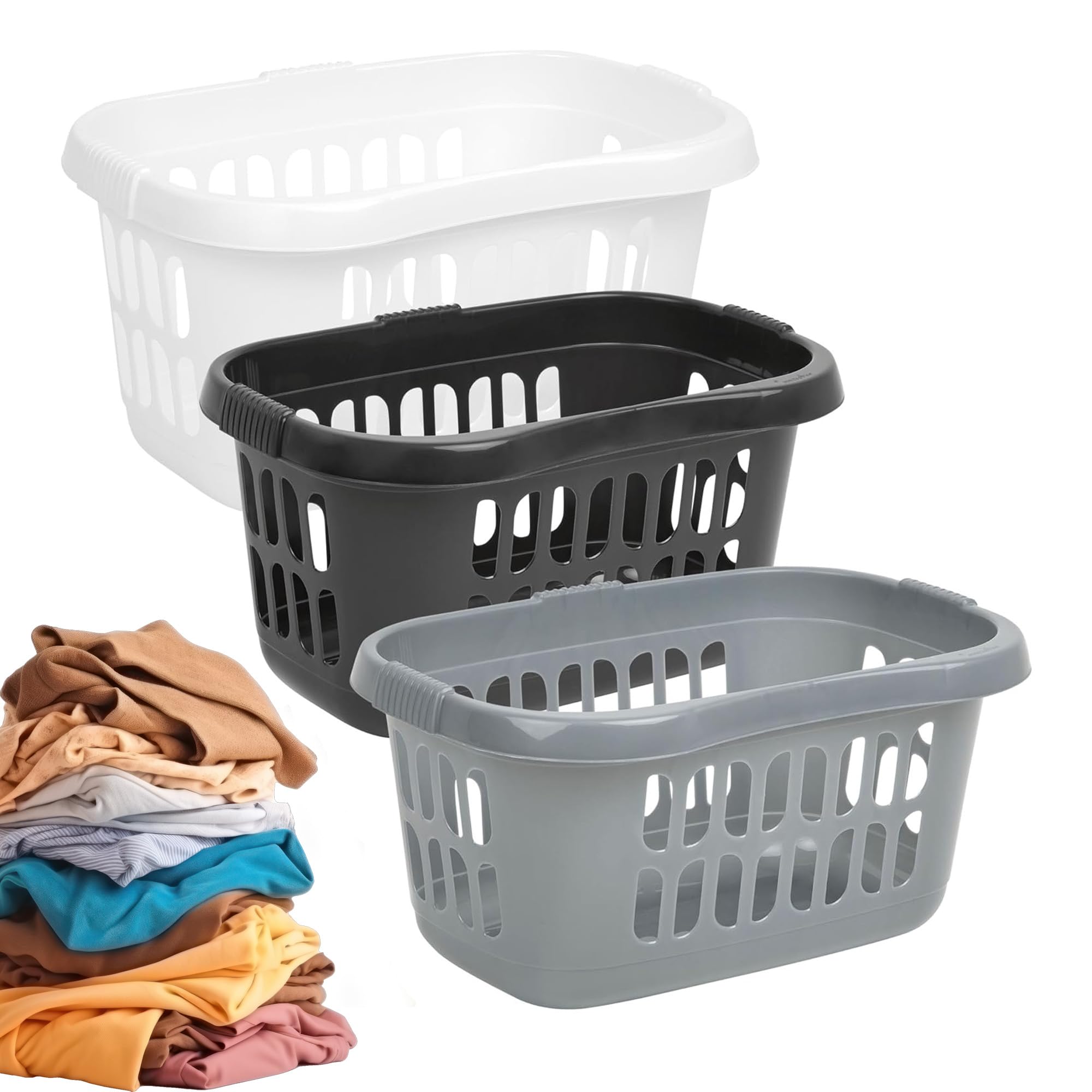 Large Plastic Black Silver & Ice White Hipster Laundry Baskets For Laundry Rooms (1, Silver)