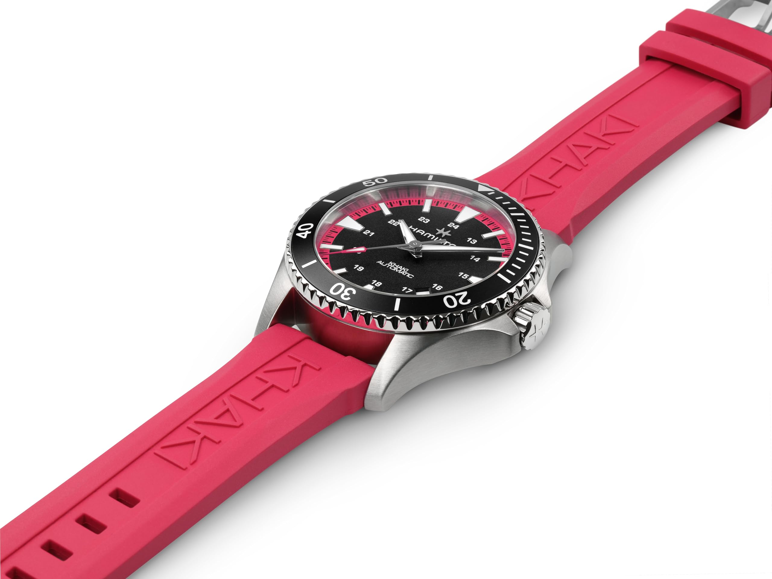 Hamilton Watch Khaki Navy Scuba Auto, Stainless Steel Case 40mm, Pink Rubber Strap (H82395330)