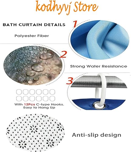 Miniatura 6 de kodhyvj Juego de 4 cortinas de ducha para niños, juego de baño con cortina, alfombra, funda de inodoro y tapete en forma de U, decoración de baño