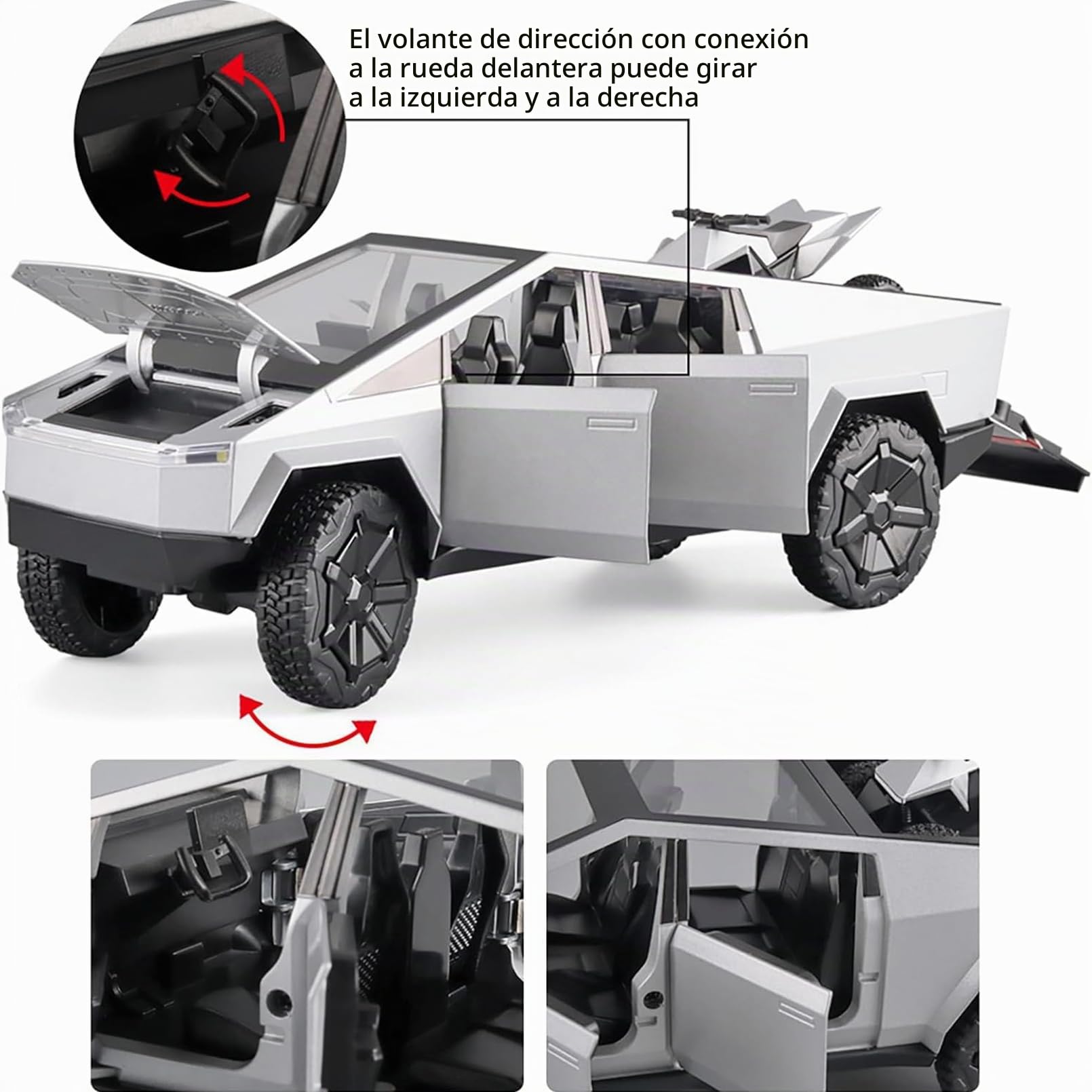 Tesla Cybertruck Modelo de Coche 1:24 Camiones de Juguete de Metal Fundido a Presión con luz y Sonido, Mini Vehículo de Juguete para Niños a Partir de 3 Años (Verdes,Equipado con Moto de Playa)