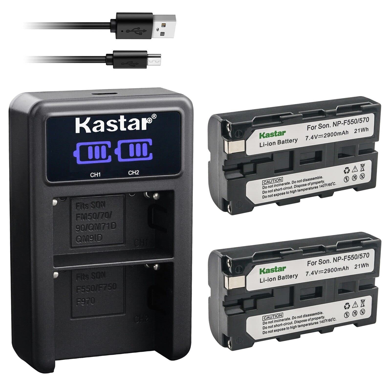 Kastar 2-Pack NP-F570 Battery and LED2 USB Charger Compatible with Yongnuo YN216 YN300 YN300-III YN600 YN600L YN900 YN900 II YN1200 PRO-LED Video