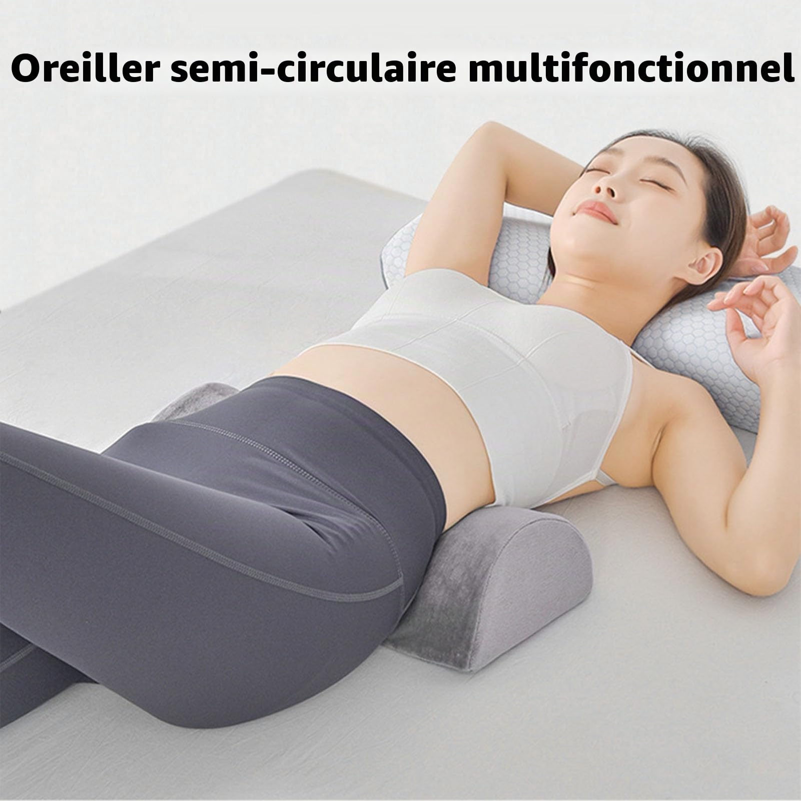 Dioche Oreiller de Genou pour Dormir sur Le Dos, Demi-Lune, en Mousse à Mémoire de Forme, Coussin de Soutien Lombaire Confortable pour la Tête, Les Pieds, Le Bas du Dos, Les Genoux, Gris