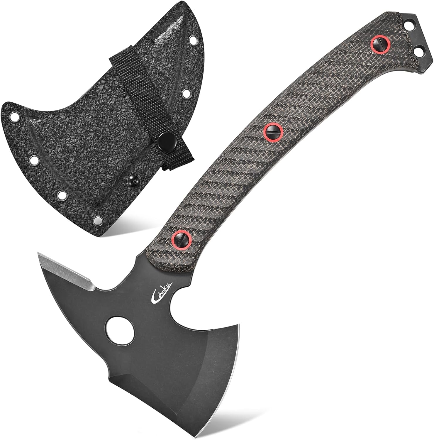 C1342 Camping Axes,DC53 Steel Blade Micarta Handle Chopping Axe Bushcraft Camping Axes Survival Hatchet Full Tang Axe for Hiking Hunting Camping Splitting Chopping Wood(Black)