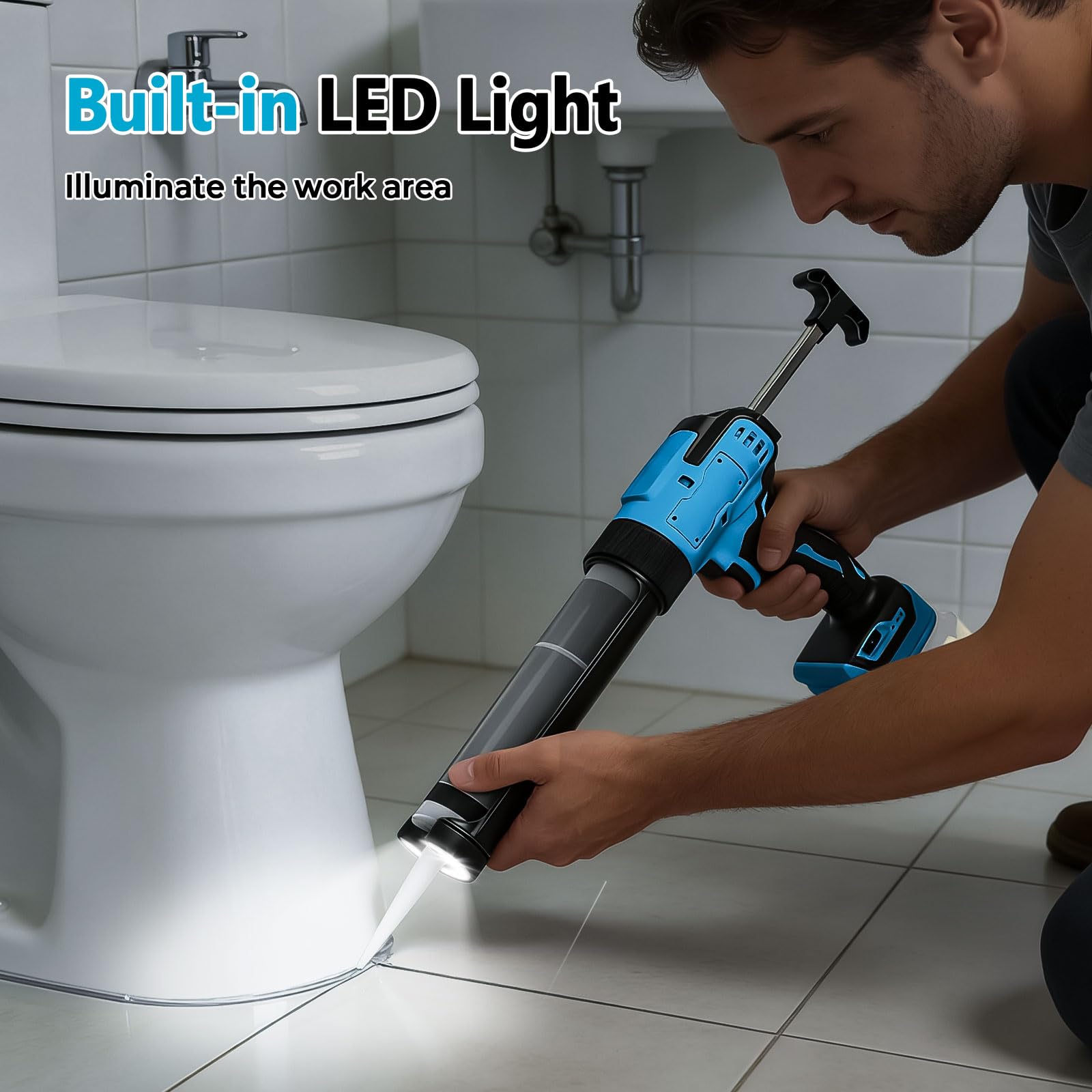 Pistolet à calfeutrer sans fil pour Makita 18 V, pistolet à mastic électrique en silicone pour cartouches de 300 ml avec 6 vitesses réglables, affichage numérique, lumière LED et anti-goutte, pour