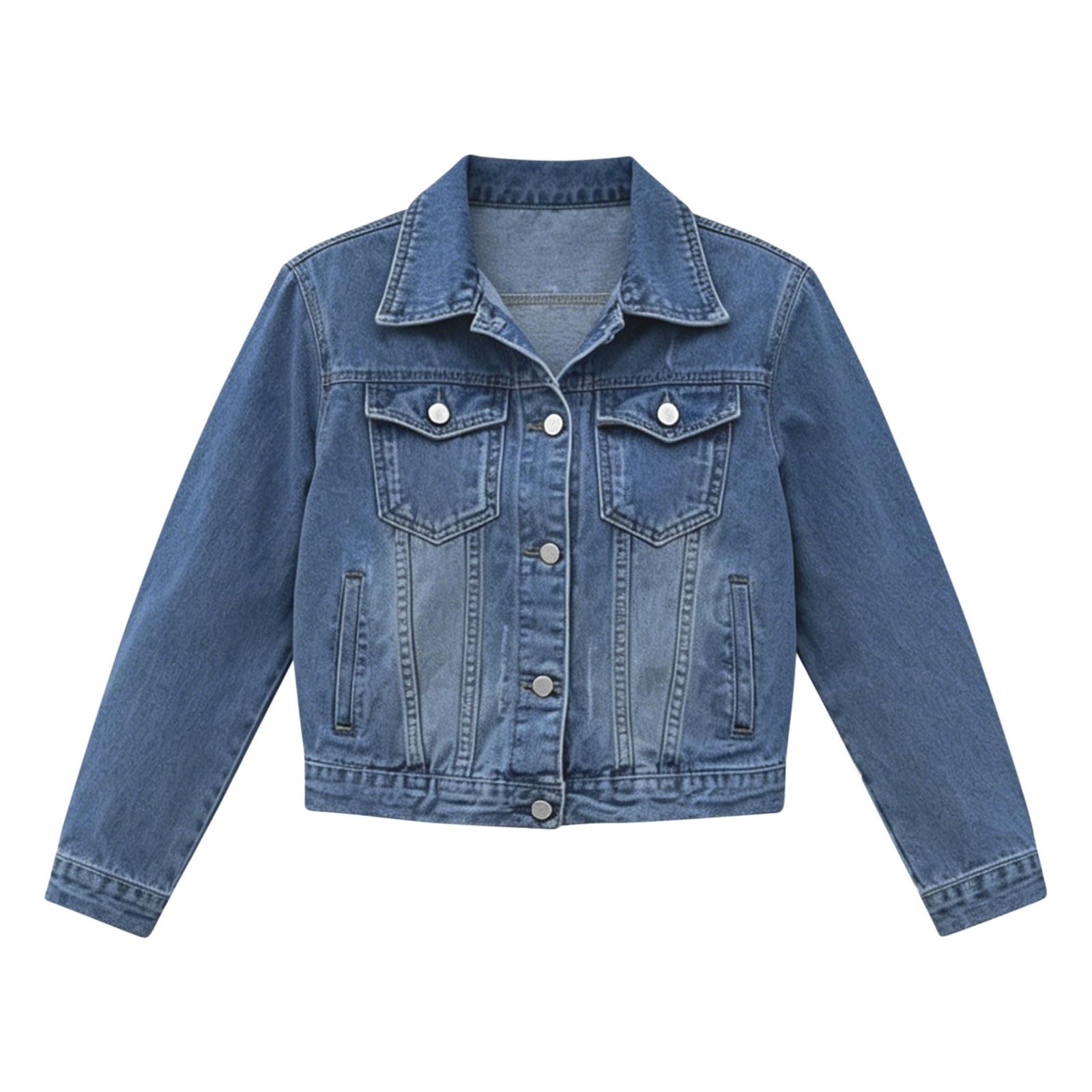 Jeansjacke Damen Jacke Kurz Denim Hemdjacke Button Down Jeans Jacken Casual Herbst Übergangsjacke Vintage Mode Damenjacken Jeansjacken Frauen Sommerjacke mit Taschen Kleidung Kurzjacke Jeanshemd