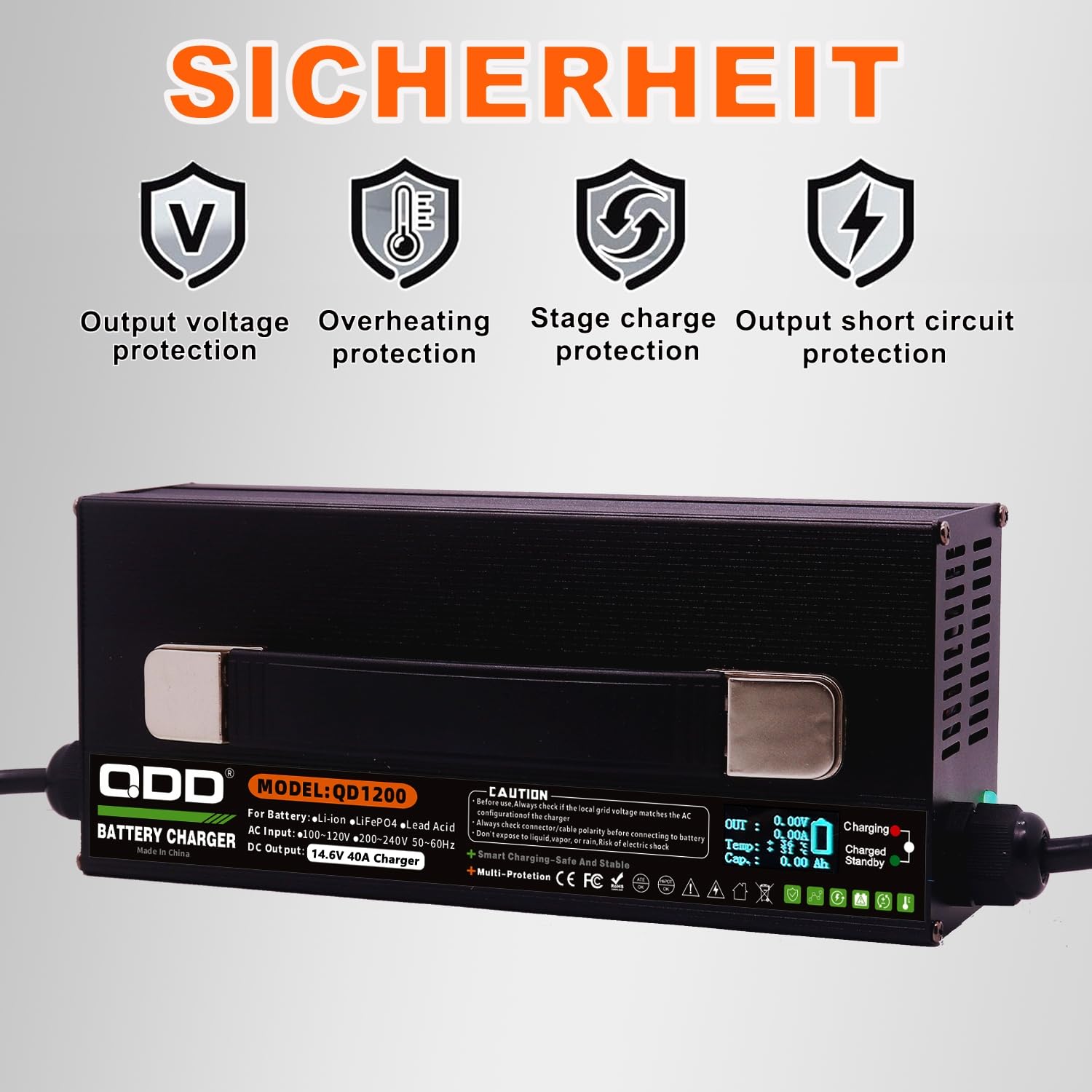 QDD Cargador de batería LiFePO4 de 14,6 V 40 A, especial para baterías LiFePO4 de 12 V, con indicador LED, cargador inteligente de CA CC para baterías de litio LiFePO4 de 12,8 V, carga rápida de 40 A