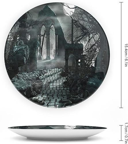 Miniatura 2 de Plato decorativo de 10 pulgadas, plato de cerámica gótica, vista de luna en impresión oscura aterradora, placa de exhibición para cenas finas,