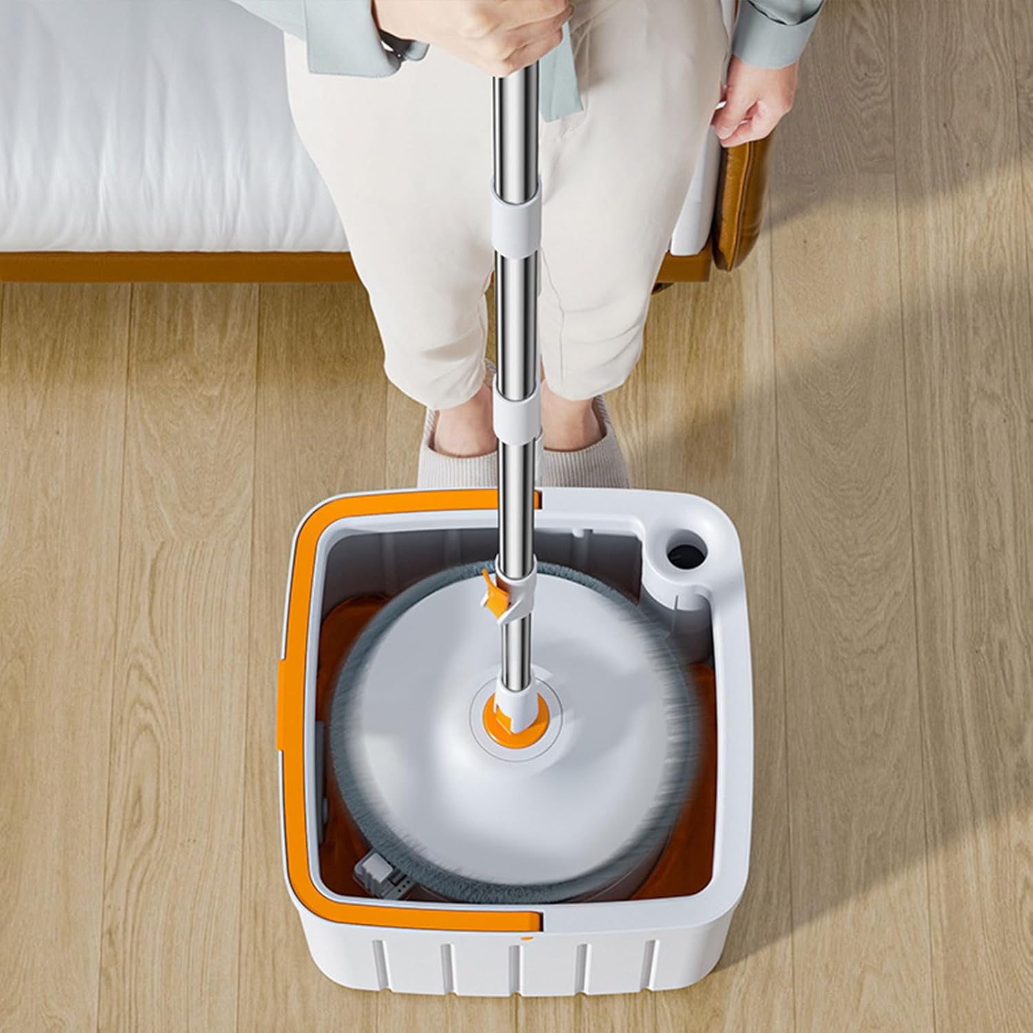 Spin Mop and Buckets with Wringer Sets, Dual Compartment Design, 6 Microfibre Mops Pads Refills and 2 Adjustable Pole, Complete Cleaning Floors Kit