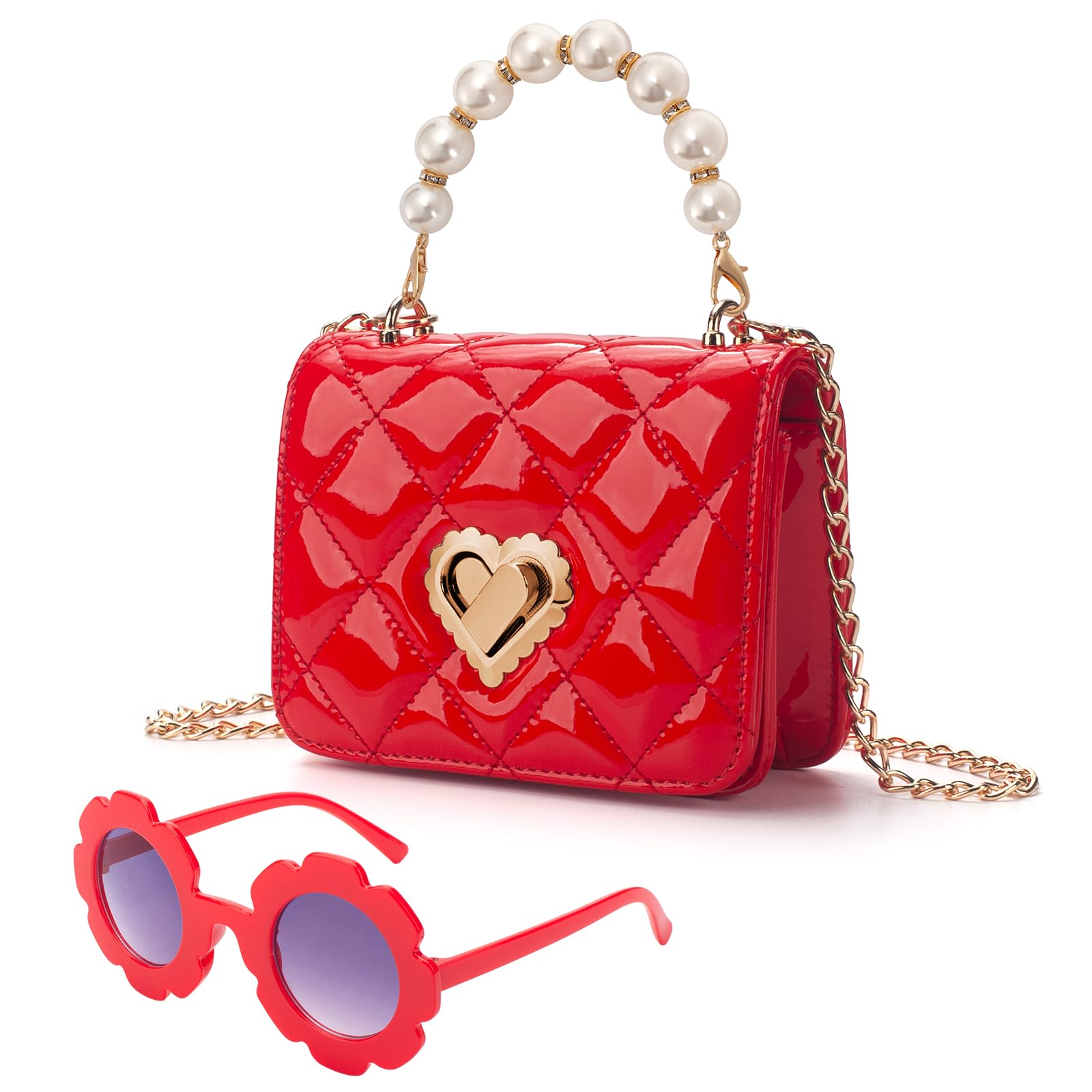 LJCTULY Baby Purse for Toddlers, Kids Heart Lock Purses with Glasses, Girls Purses for Kids 1-10, Toddler Bag Gift