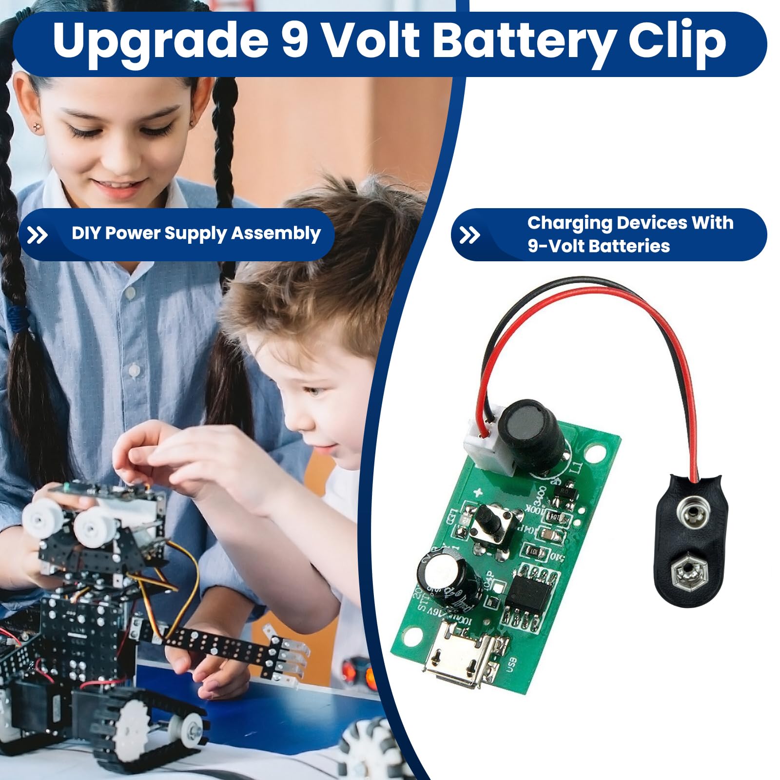 9 V Batterie-Schnappverschluss auf 2-poliges PH2.0-Anschlusskabel, 9-V-Batterie-Clip-Anschluss, I-Typ-9-Volt-Batterie-Clip, Hartschnalle, Kunststoffgehäuse mit 15 cm langem Kabel, 4 Stück
