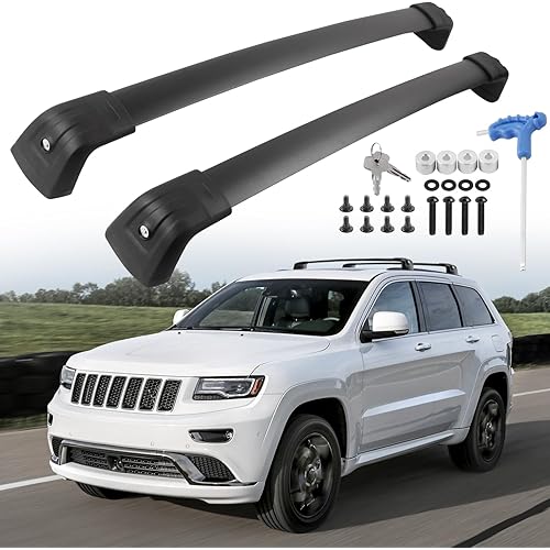 Roof Rack Cross Bars Compatible with Grand Cherokee Altitude & SRT & Trackhawk with Roof Black Moldings 2011-2021, Black Matte Aluminum Anti-Corrosion Crossbars with Anti-Theft Lock
