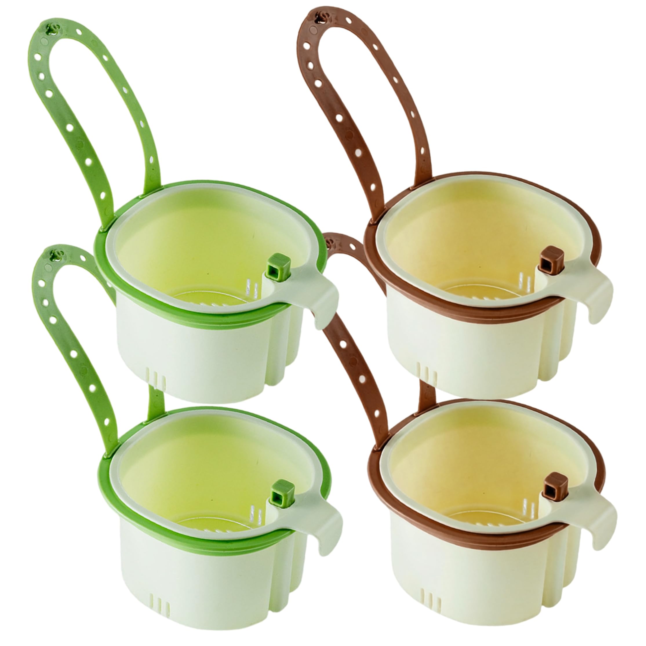Goutdori Kitchen Sink Strainer Basket 4PCS, Hanging Detachable Filter with Press Dump for Sink, Dark Brown Light Green Strainer Basket, Kitchen Filter, Hanging Detachable, Press Dump