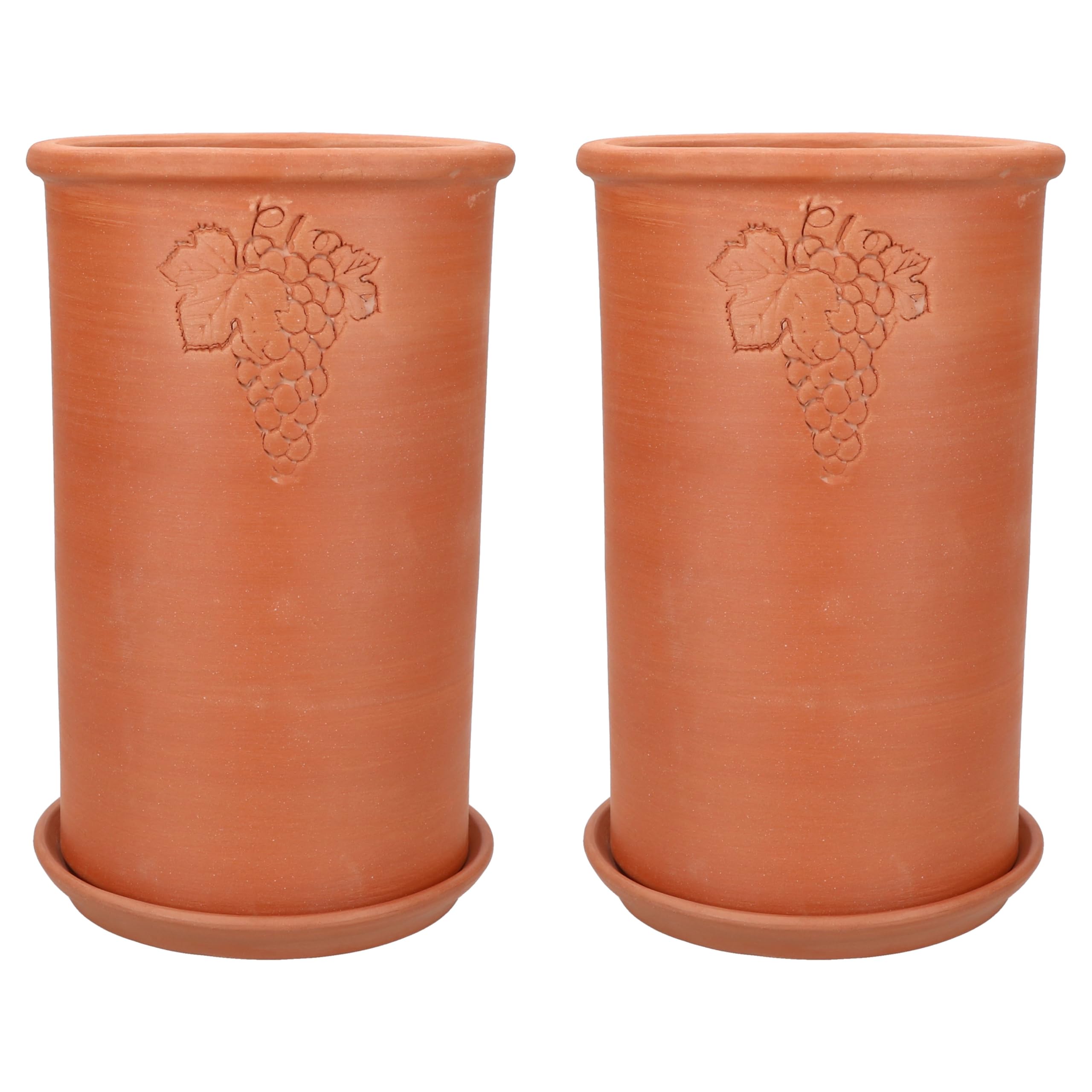 MamboCat 2er Set Terrakotta Weinkühler mit Untersetzern I Ø 11,5 cm, H 18,8 cm I unglasierte Flaschenkühler für Wein, Sekt & Wasser I Getränkekühler, kühlt stundenlang