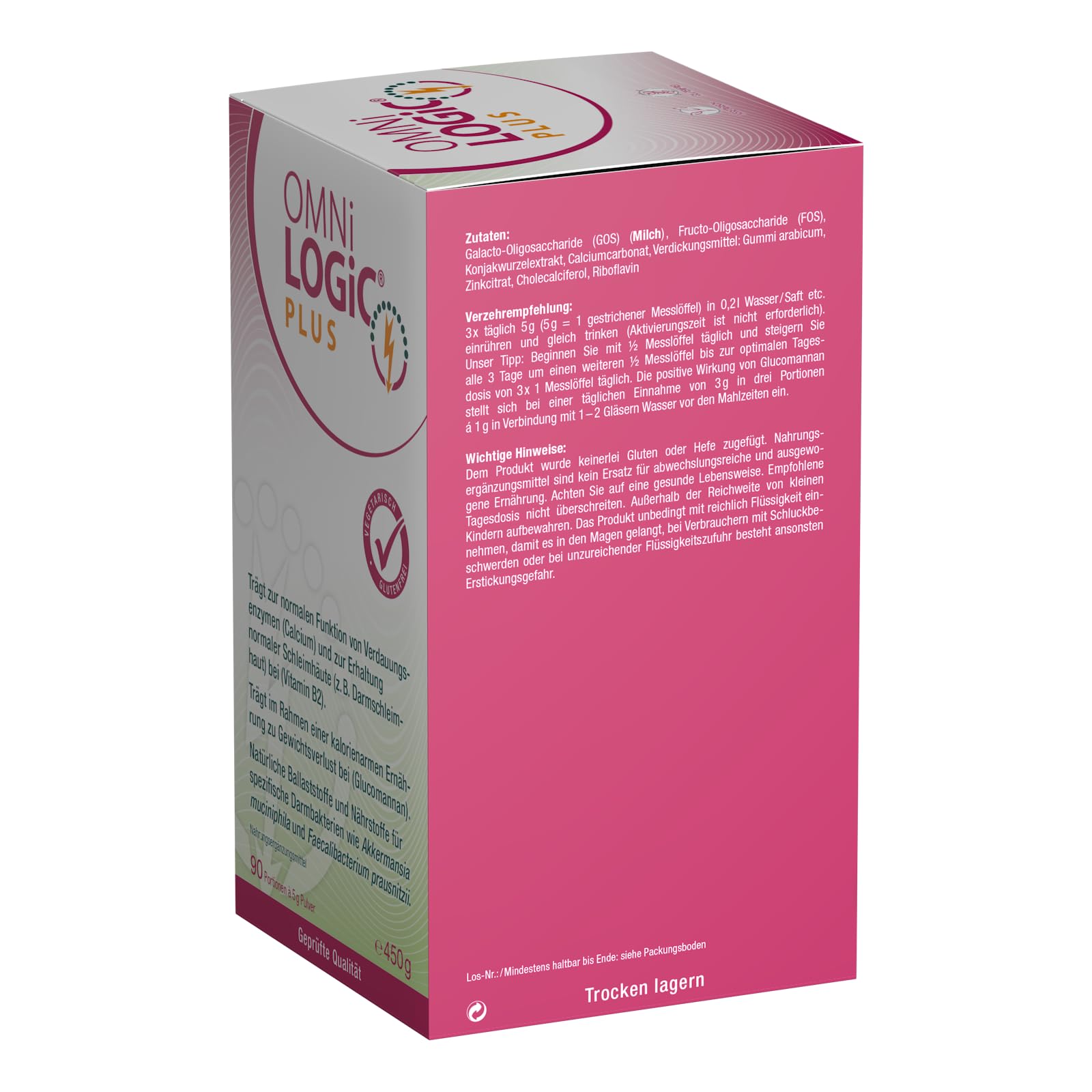 OMNi LOGiC PLUS | Natürliche Ballaststoffe und Nährstoffe für spezifische Darmbakterien | Mit Glucomannan | Pulver | Vegetarisch | Glutenfrei | 90 Portionen (450 g)