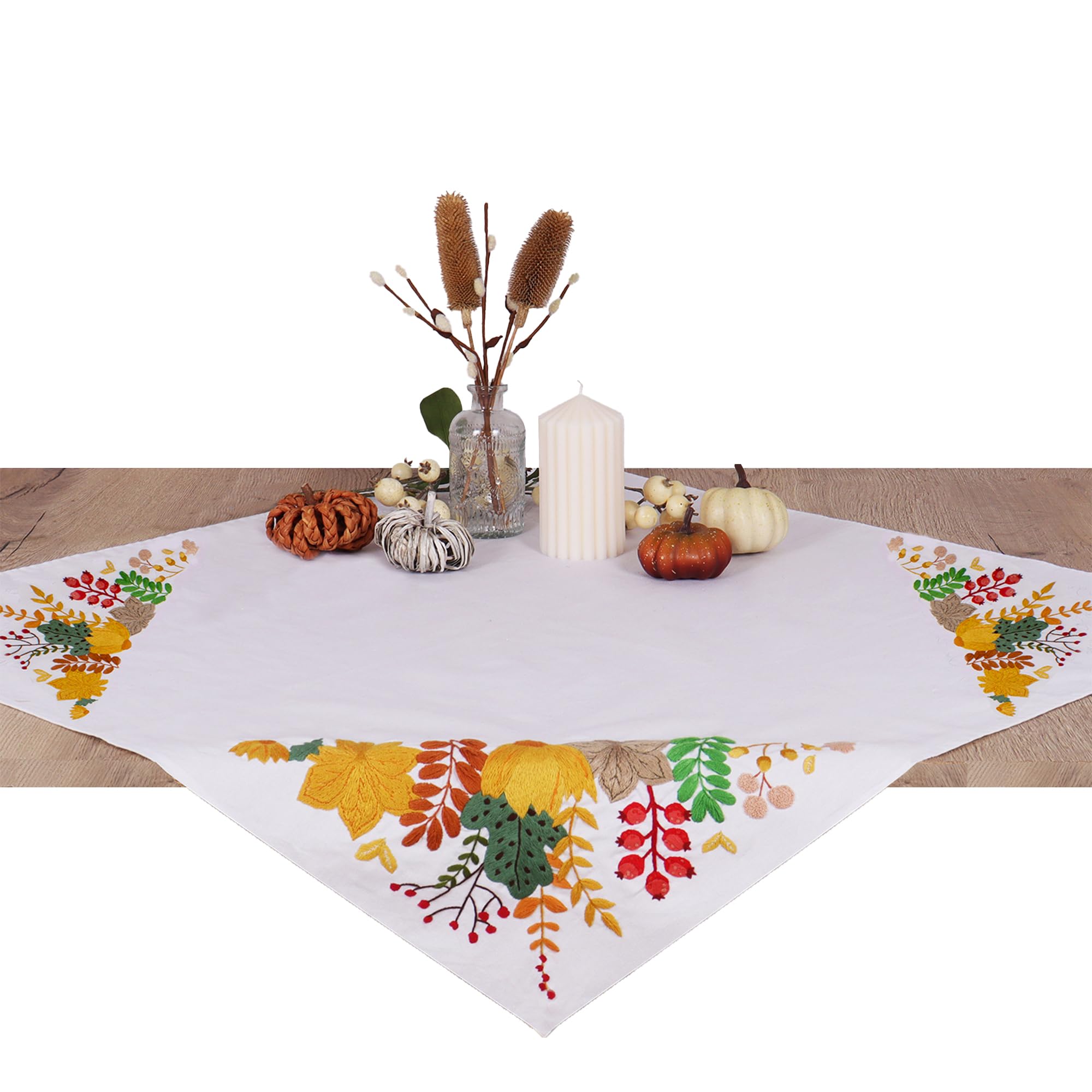 Trimits Embroidery Kit - Tablecloth - Includes Printed Fabric, Threads, Needle & Instructions, 80 x 80cm, Autumn Harvest