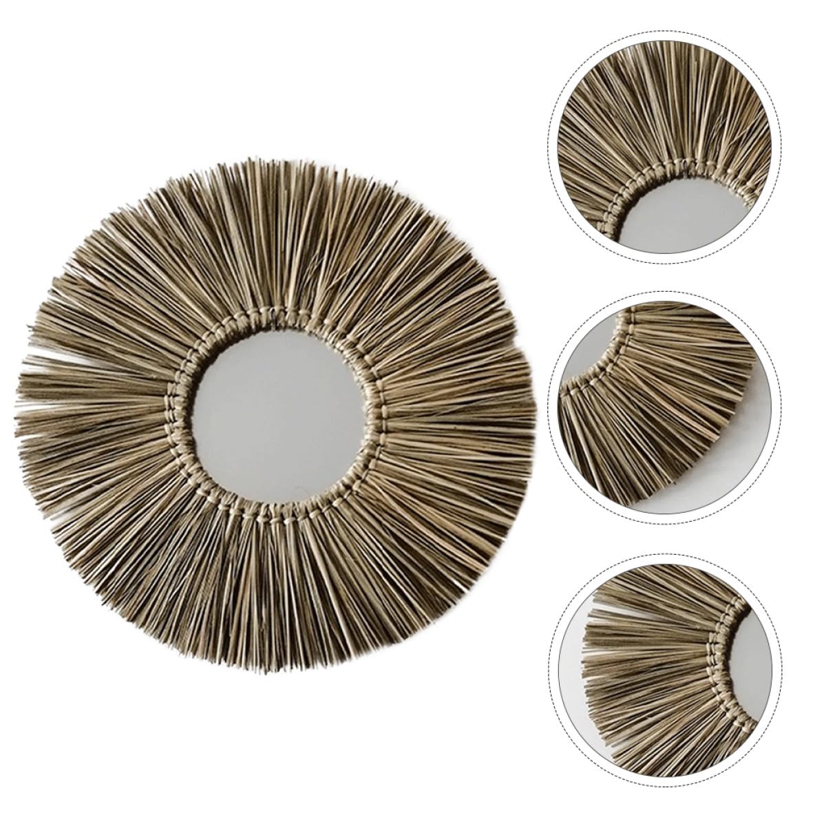 Alasum Wandspiegel mit Handgefertigtem Fransen Design Gewebter Runder Kaffeefarbe Nordischer Stil Dekorativ Luxuriöse Wanddekoration für Badezimmer und Salon