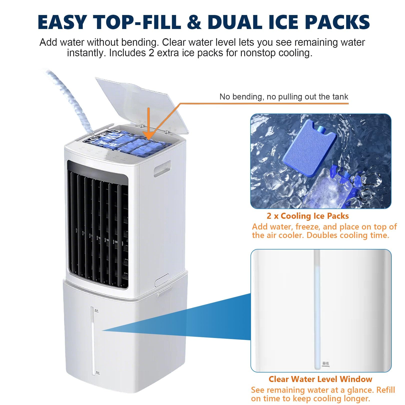 Raffreddatore d'aria evaporativo 3 in 1 con telecomando, serbatoio dell'acqua da 12 litri, ventola di raffreddamento evaporativa con 3 velocità, 3 modalità vento, oscillazione di 120°(12L)