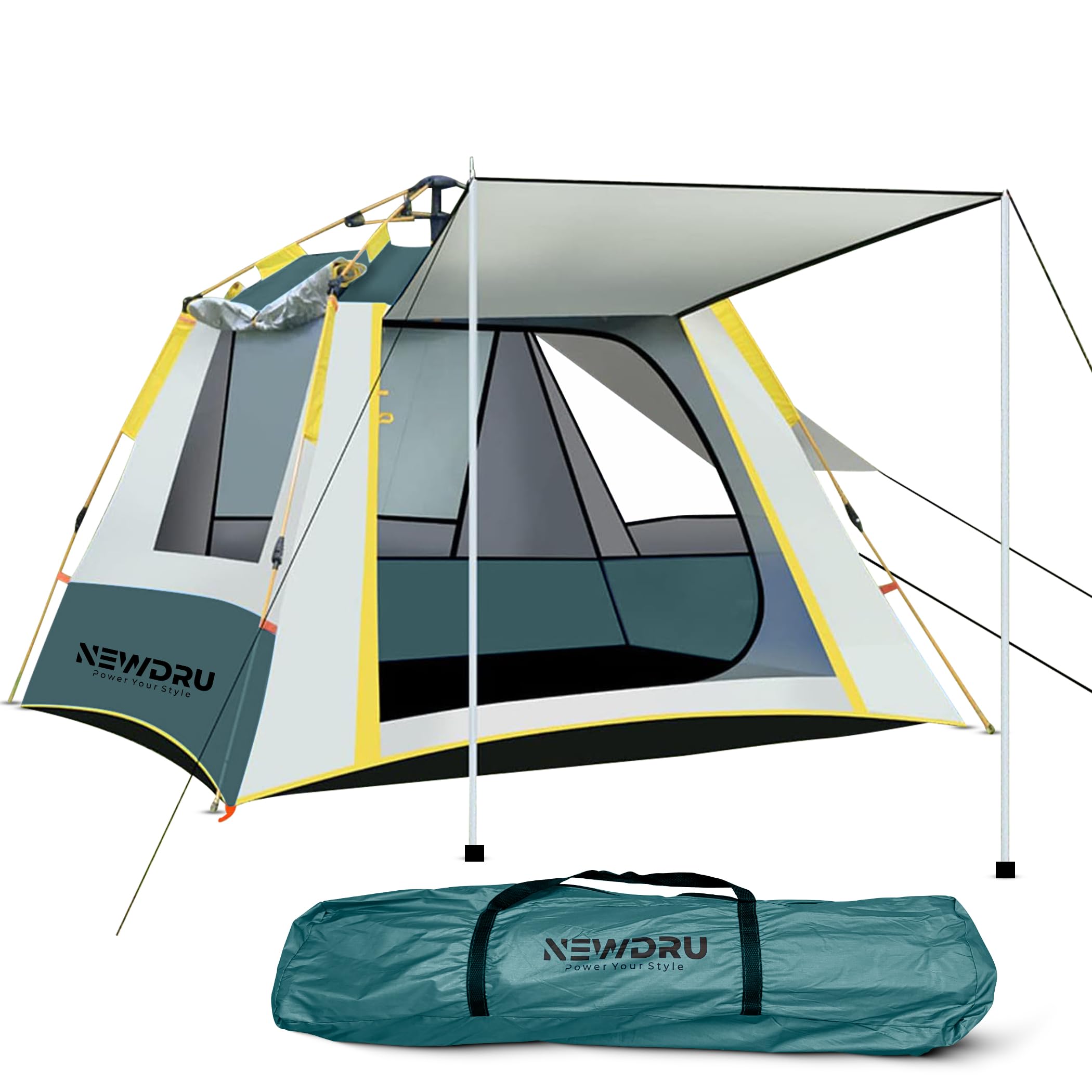 NEWDRU CampGuard Pro Waterproof Camping Tent for 3-4 Person | UV Protection, Lightweight & Easy Setup | Perfect for Hiking, Trekking & Outdoor Adventures - (Silver-Olive)