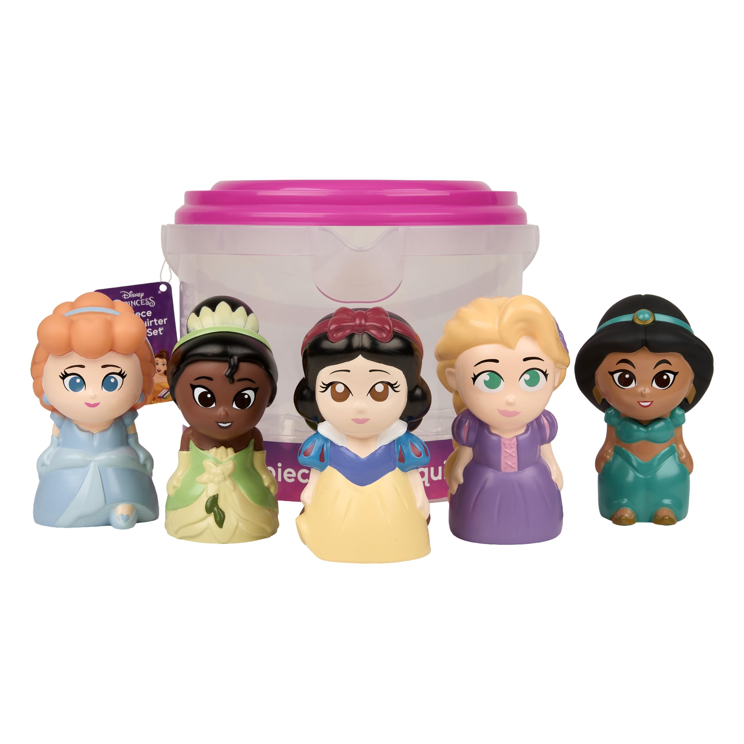 Disney Princess - 5 Piece Jumbo Squirter Bucket - Bath Toys for Baby and Toddlers - Includes Organizer Bucket - Store Bath Time Water Toys