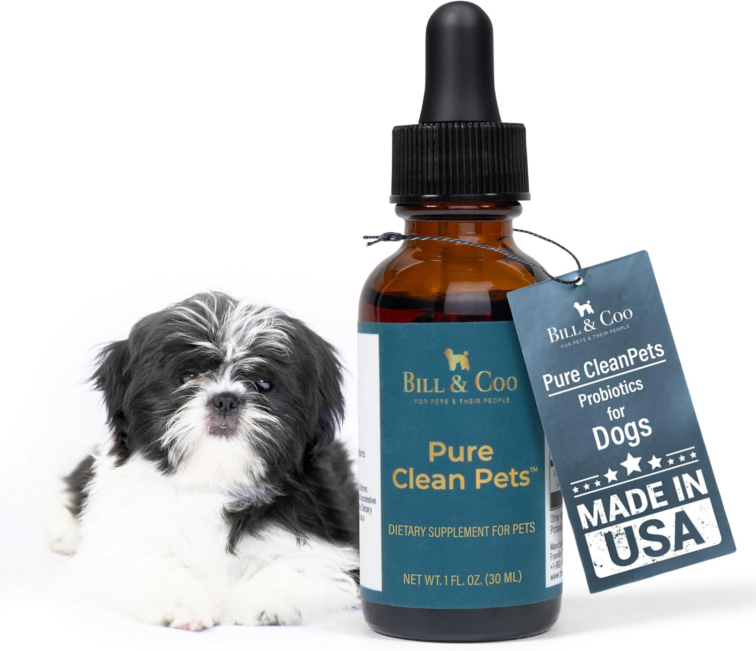BILL & COO Pure Clean Pets Probiotics for Dogs 30 ml Drops– Detox & Heavy Metal Support for Dogs with Vitamin C & Immune Boost, Environmental Toxin Liquid Drops Supplement, Made in USA