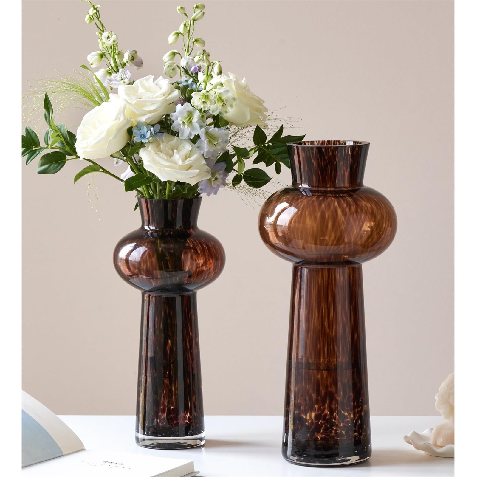 Vaso di Fiori Ornamenti Decorativi for la Decorazione dell'ingresso del Soggiorno Vaso di Vetro Creativo con Stampa Leopardata Lusso Leggero(M)