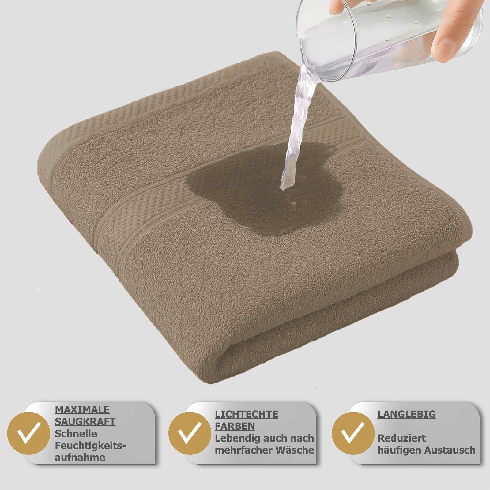 Müskaan Premium Handtuchset 6-TLG – 4 Handtücher & 2 Duschtücher aus 100% Baumwolle – Weich & saugfähig Frottee mit Aufhänger – Beige