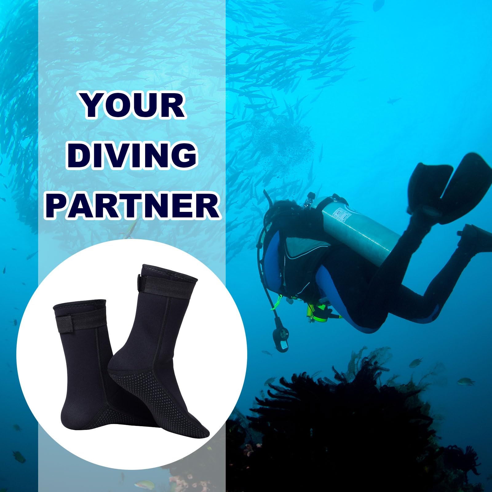 Calzini neri in neoprene da 3 mm, antiscivolo, per sport acquatici, spiaggia, unisex, protezione solare a metà polpaccio, antiscivolo, protezione solare, nuoto, surf, snorkeling, vela