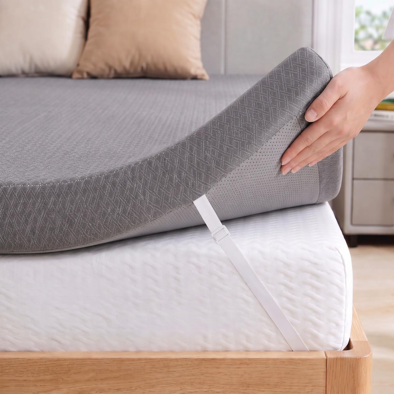 View 1 of ***STOCK PHOTO FOR REFERENCE ONLY***Nelaukoko Mattress Topper Twin XL - 3 inch Gel Infused Memory Foam XL Twin Mattress Toppers with Washable Cover,Bed Toppers for College Dorm,Gray