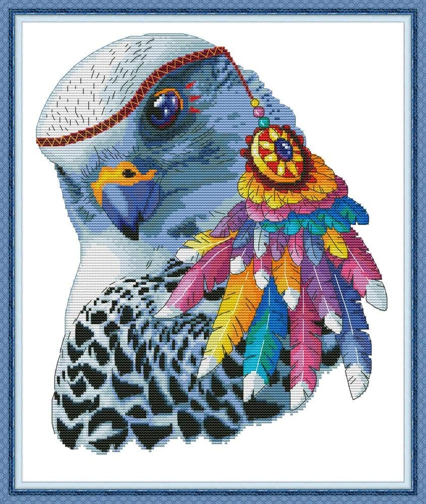 Joy Sunday Cross Stitch DIY Hand Needlework Kits 11CT Stamped for Beginners Pre-Printed Pattern-Rainbow Eagle
