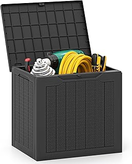 COSTWAY Garden Storage Box, Waterproof Plastic Deck Box with Handles & Lockable Lid, Outdoor Storage Bin Furniture Organizer for Cushion Tool Toy (Wic