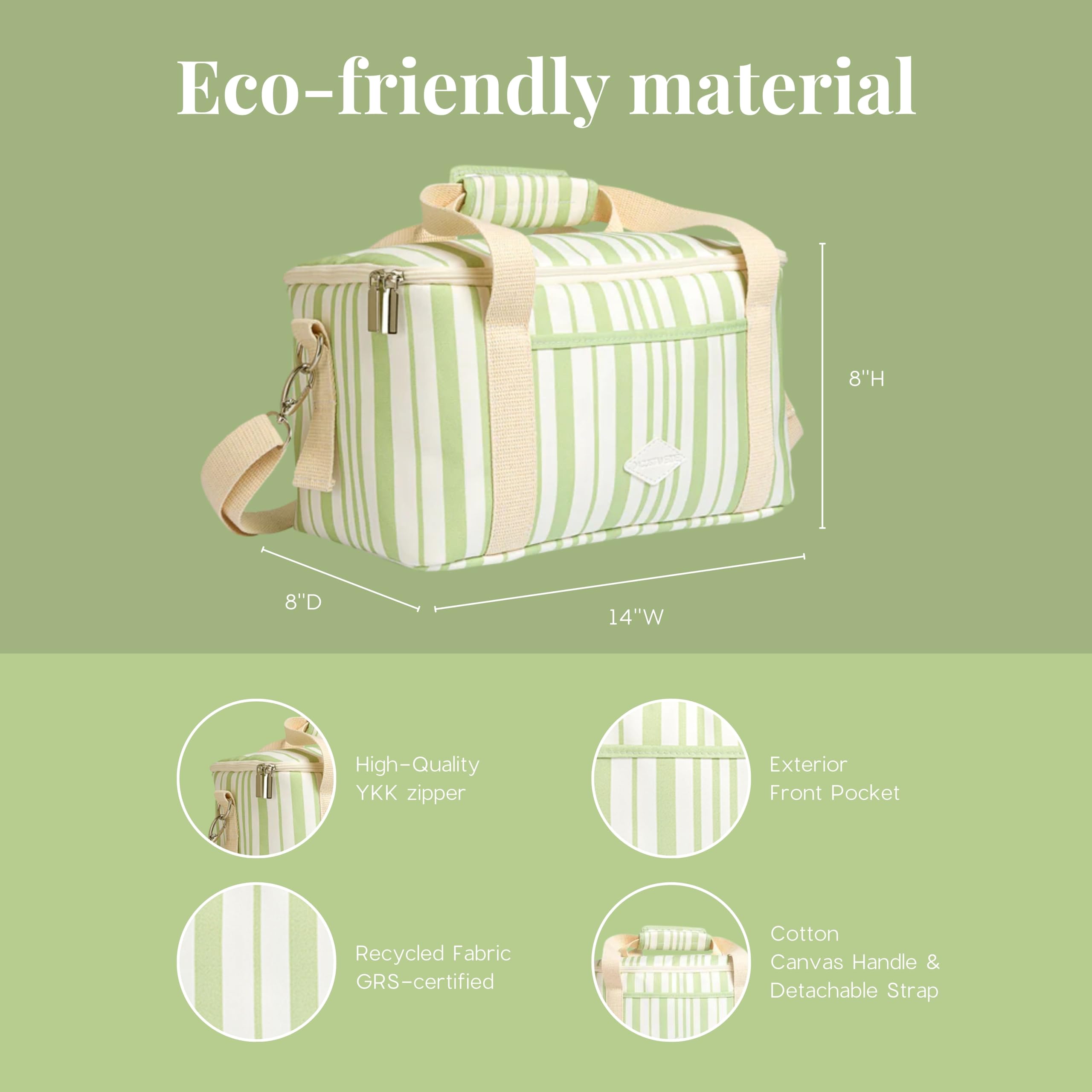 DACOSTA VERDE Handbag, Box Cooler - Sage Stripe