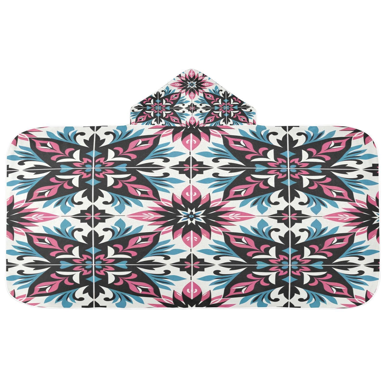 Kigai Mandala Hooded Beach Towel for Kids Soft Absorbent Quick Dry Bath Towel with Hood Lightweight Toddler Shower Pool Bath Wrap for Boys Girls