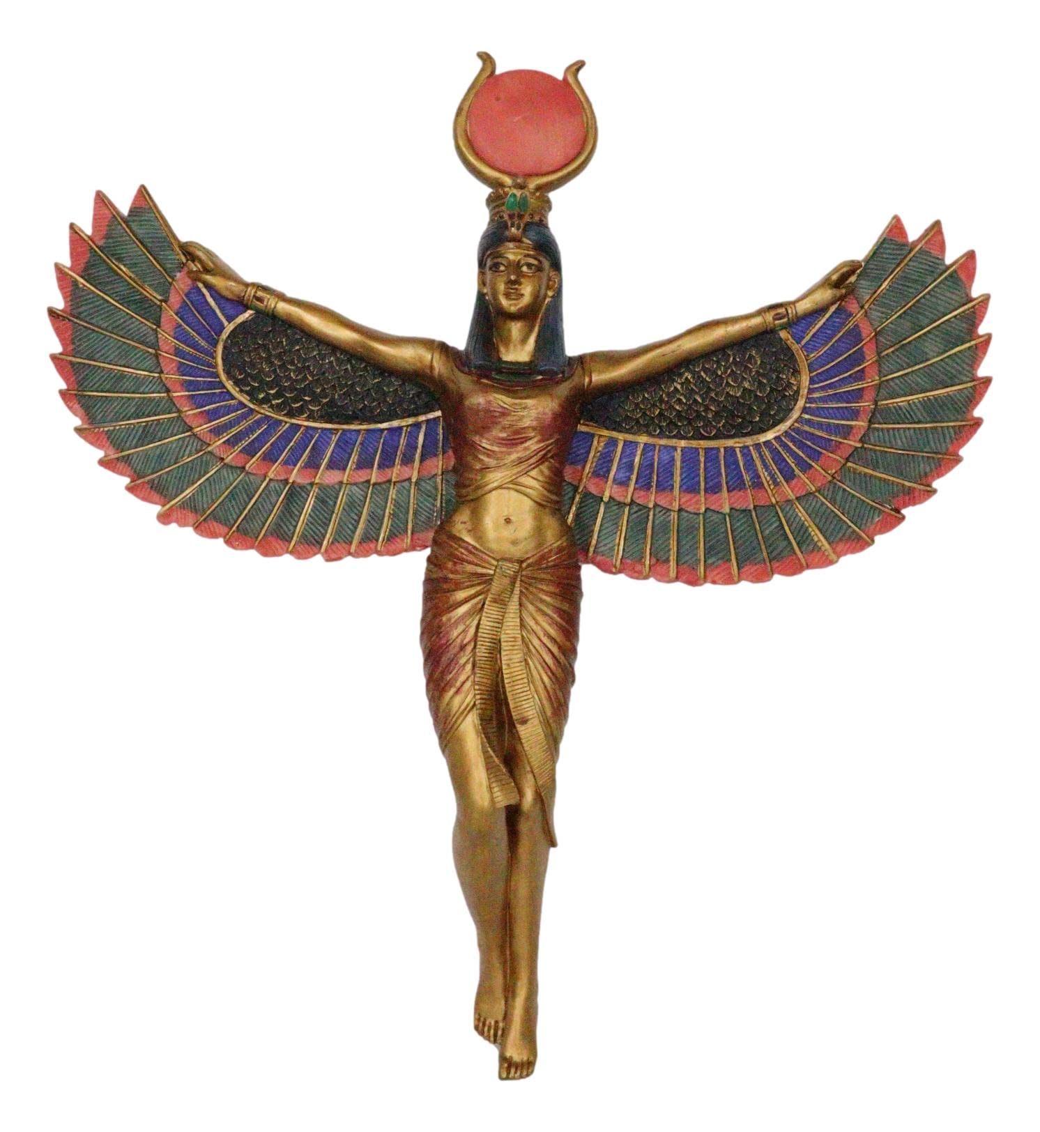 エジプト 置時計 アヌビス神 イシス女神 インテリア おしゃれ オシャレ 黒 金 古代エジプトの女神 アンクを持って開いた翼のイシス神 魔法の母