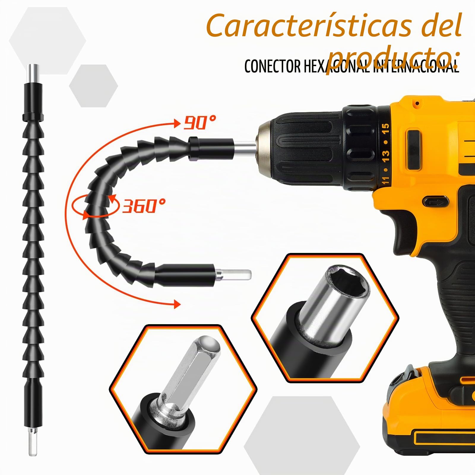 Juego de 20 piezas de accesorios de ángulo de 105° para destornillador, accesorio de ángulo con extensión, accesorios para destornillador inalámbrico, eje flexible para taladro angular