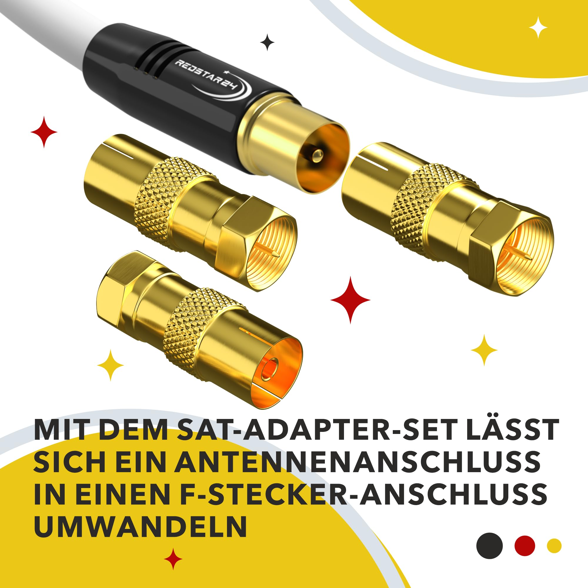 RedStar24 Adattatore SAT Coax Antenna - 1 Connettore F a Spinotto IEC Maschio e 1 Connettore F a Spinotto IEC Femmina, giunto coassiale per cavo coassiale - cavo antenna