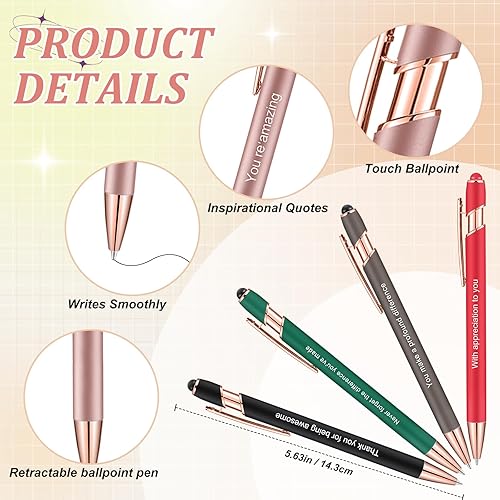 Miniatura 2 de Outus 72 bolígrafos de agradecimiento para empleados a granel, con punta de lápiz capacitivo, inspiradores de tinta negra de metal, para