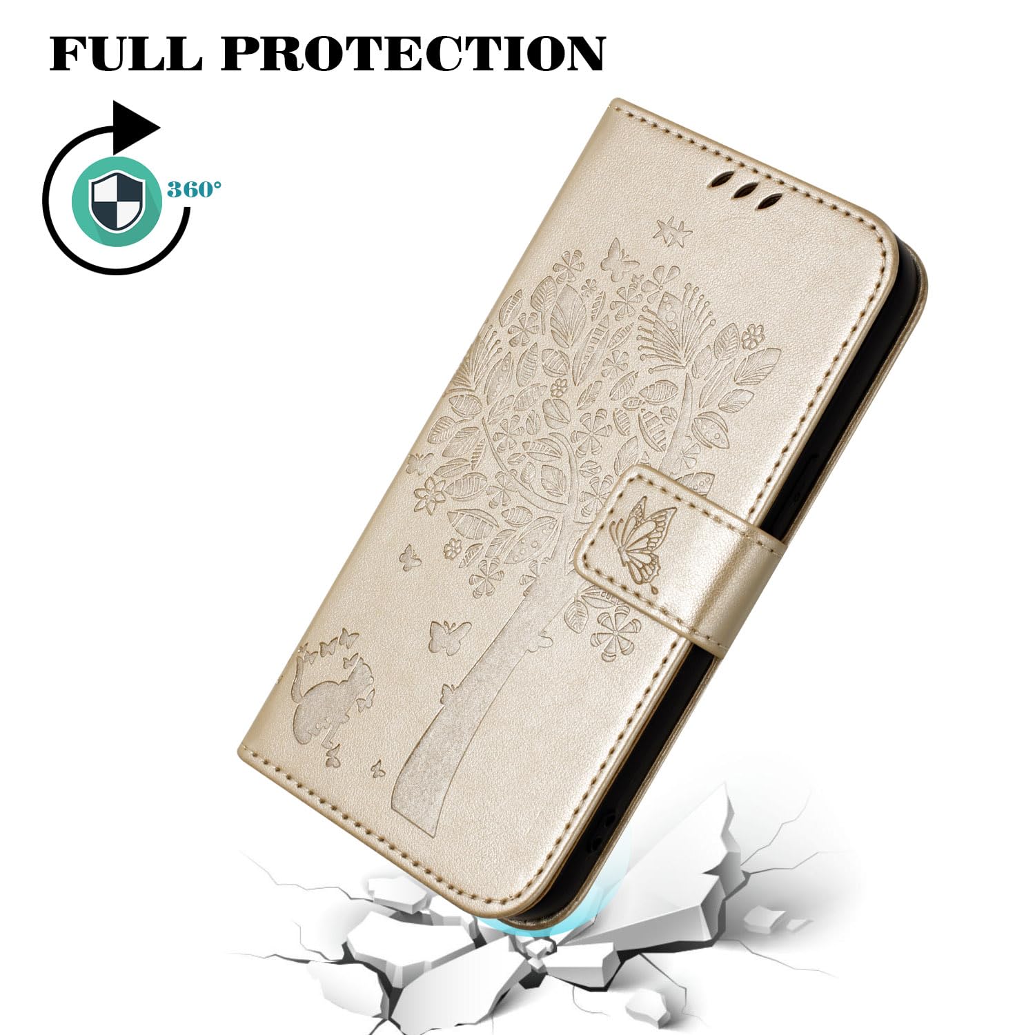 Etui na Samsung Galaxy J7 2017 /J730, skórzane etui z klapką z [funkcją stojaka] [uchwytem na kartę] magnetycznym zamknięciem Etui do Samsung J7 2017 - Złoto
