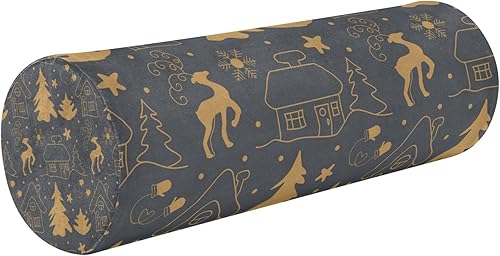 JUNZAN Christmas Doodle Bolster Pillow for Legs Sleeping Bedding Essentials Round Neck Roll Pillow Small Round Pillow Insert for Cervical Support