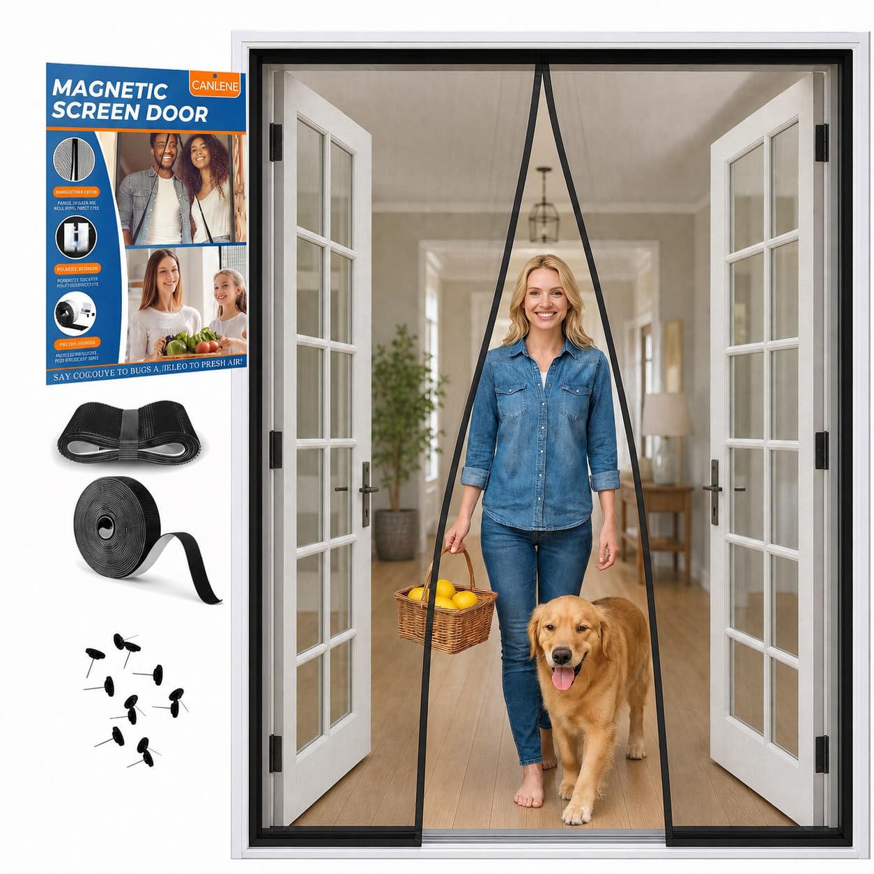 Premium Magnetic Screen Door, Heavy-Duty Reinforced Mesh, Ultra-Dense Weave, Smooth Auto-Close, Pets &amp; Kids – Hands-Free, No-Gap Seal