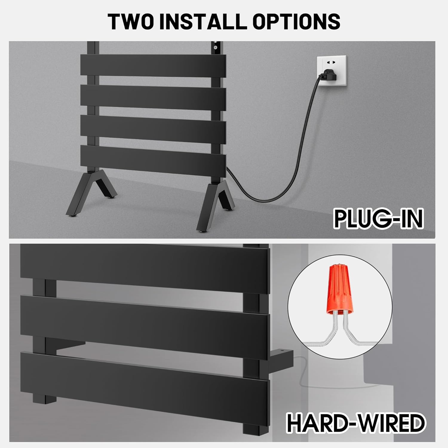 Poloma Freestanding Heated Towel Racks for Bathroom, Towel Warmer Rack, Towel Dryer, Matt Black.