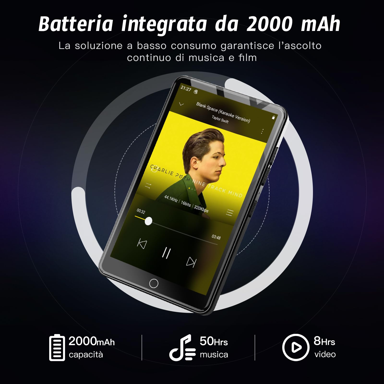Lettore MP3 con fotocamera da 13 MP, lettore MP4 Android da 4,02" con Wi-Fi e Bluetooth, lettore musicale per bambini con altoparlanti, lettore musicale con Spotify, YouTube e Play Store
