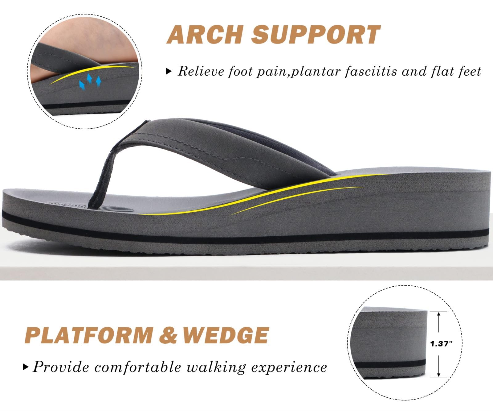 COFACE Infradito Donna Eleganti Sandali in Pelle Moda Infradito con Zeppa Alta per Estate Mare Spiaggia e Piscina