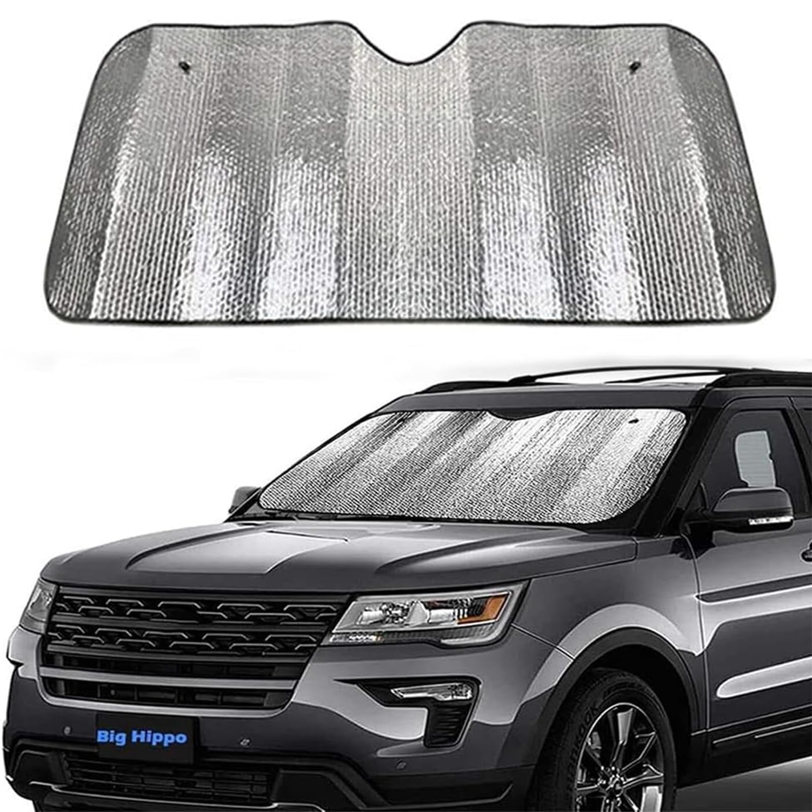 Big Hippo Front Car Sunshade Windshield-Jumbo/Standard Sun Shade Keeps Vehicle Cool-UV Ray Protector Sunshade-Easy to Use Sun Shade-Silver(55.16"X 27.5")