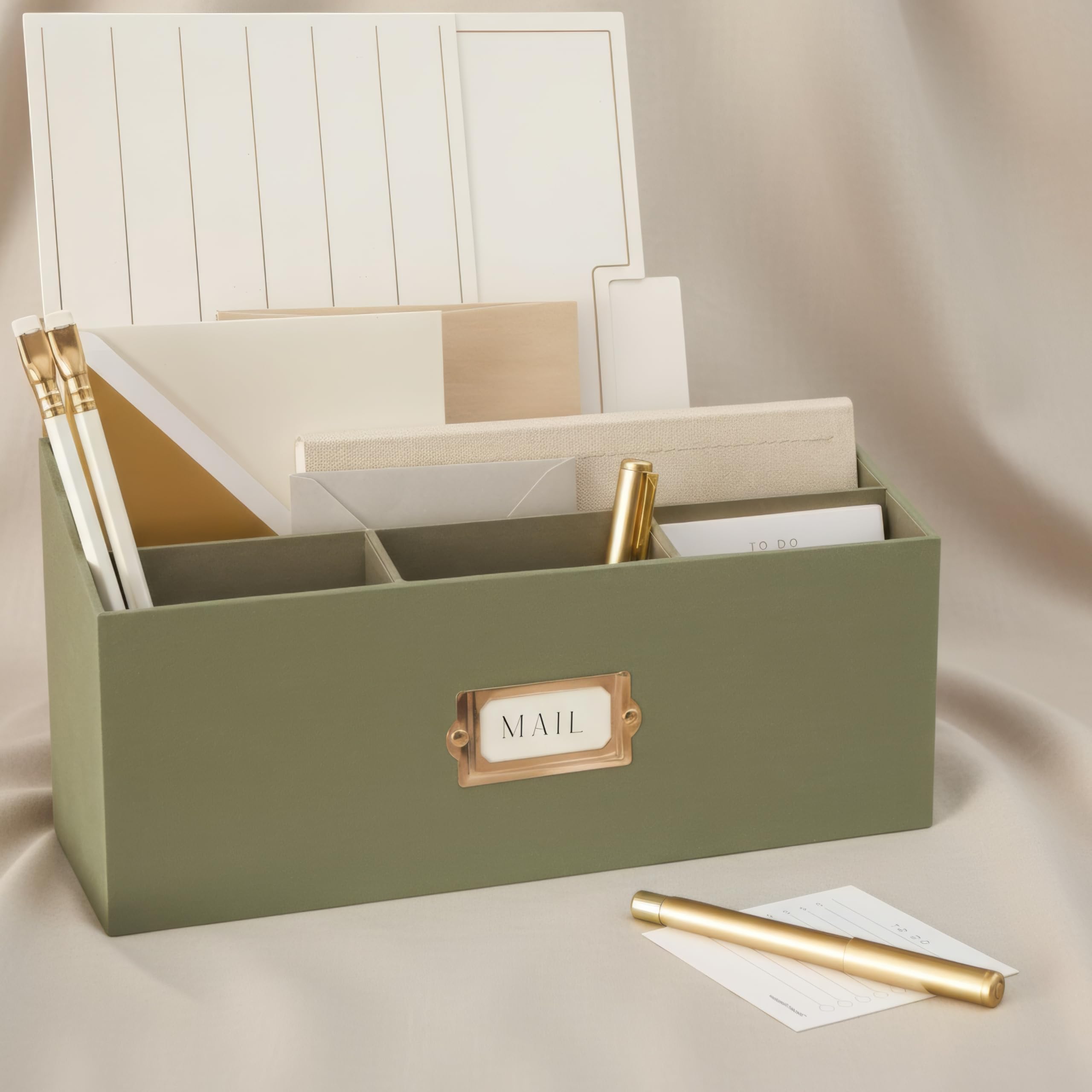 KIBAGA Stylish Linen Mail Organizer for Your Countertop – Easily Organizes Pens, Mail & More in Spacious Compartments on Any Desktop – The Perfect Desk Sorter for Paper & Office Essentials