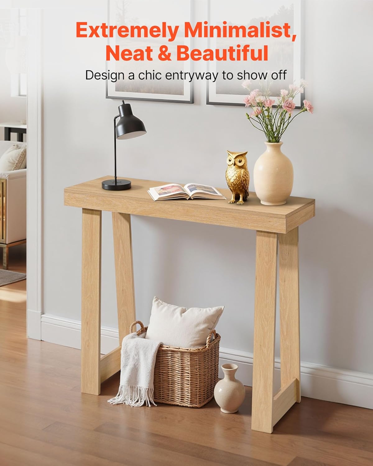 VEVOR 36 in Console Table, Modern Desk Behind The Couch, Wooden Rectangle Entrance Desk, Narrow Long Sofa Table Accent Stand, Ideal for Hallway, Bedroom, Living Room, Foyer, Easy Assembly, Natural
