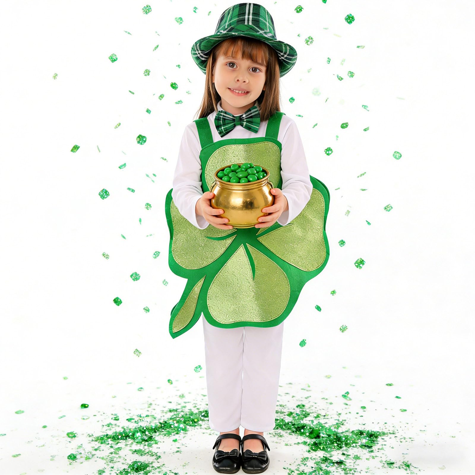 Générique Déguisement Enfant Unisexe Costume De La Saint Patrick Avec Trèfle Pour Défilé Et Fête Scolaire Tenue De Lutin Vert Déguisement Irlandais Enfant Joyeux