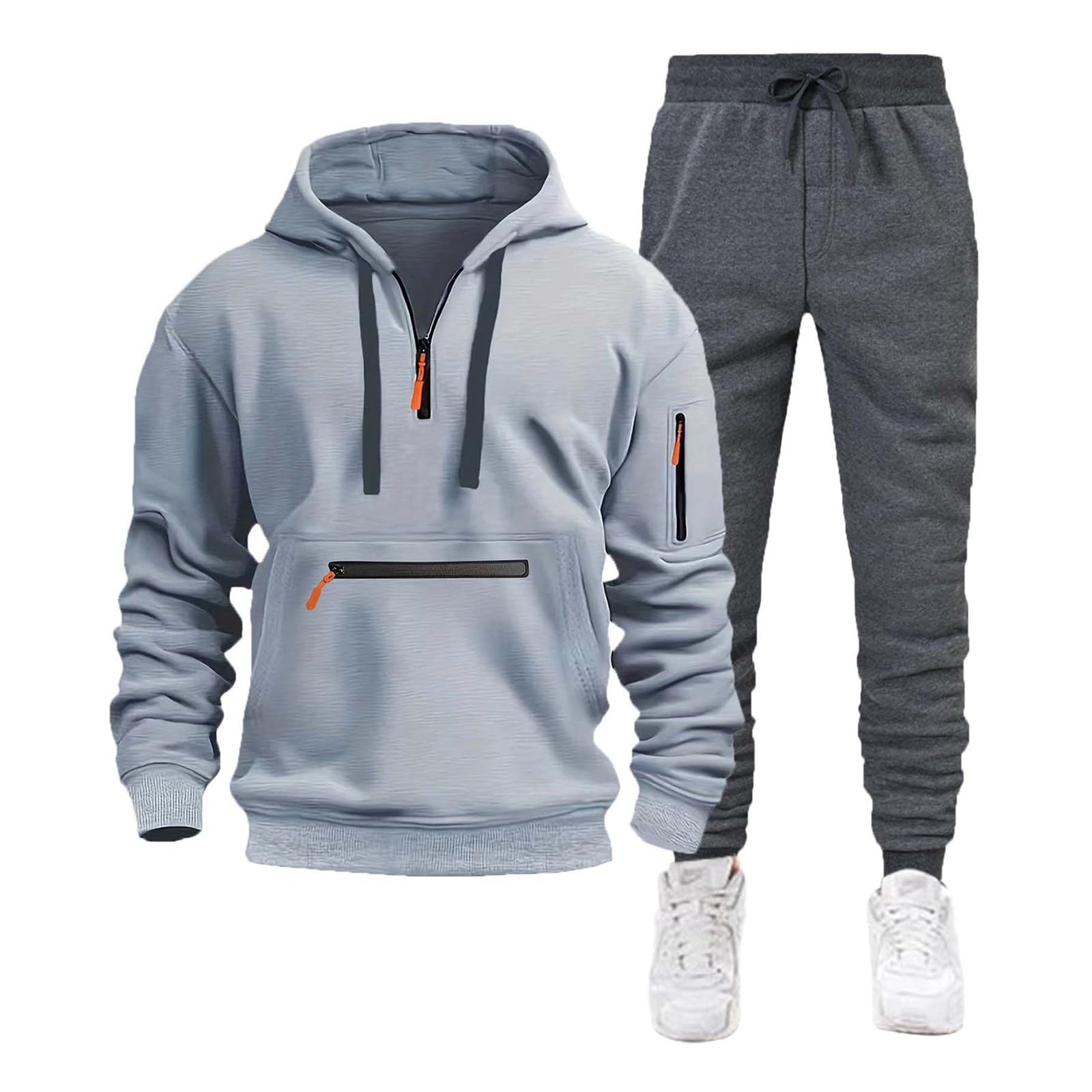 Tuta da jogging da uomo, tuta sportiva a mezza zip, per primavera, autunno, 2 pezzi, a maniche lunghe, per il tempo libero, casual, per la casa, per il fitness