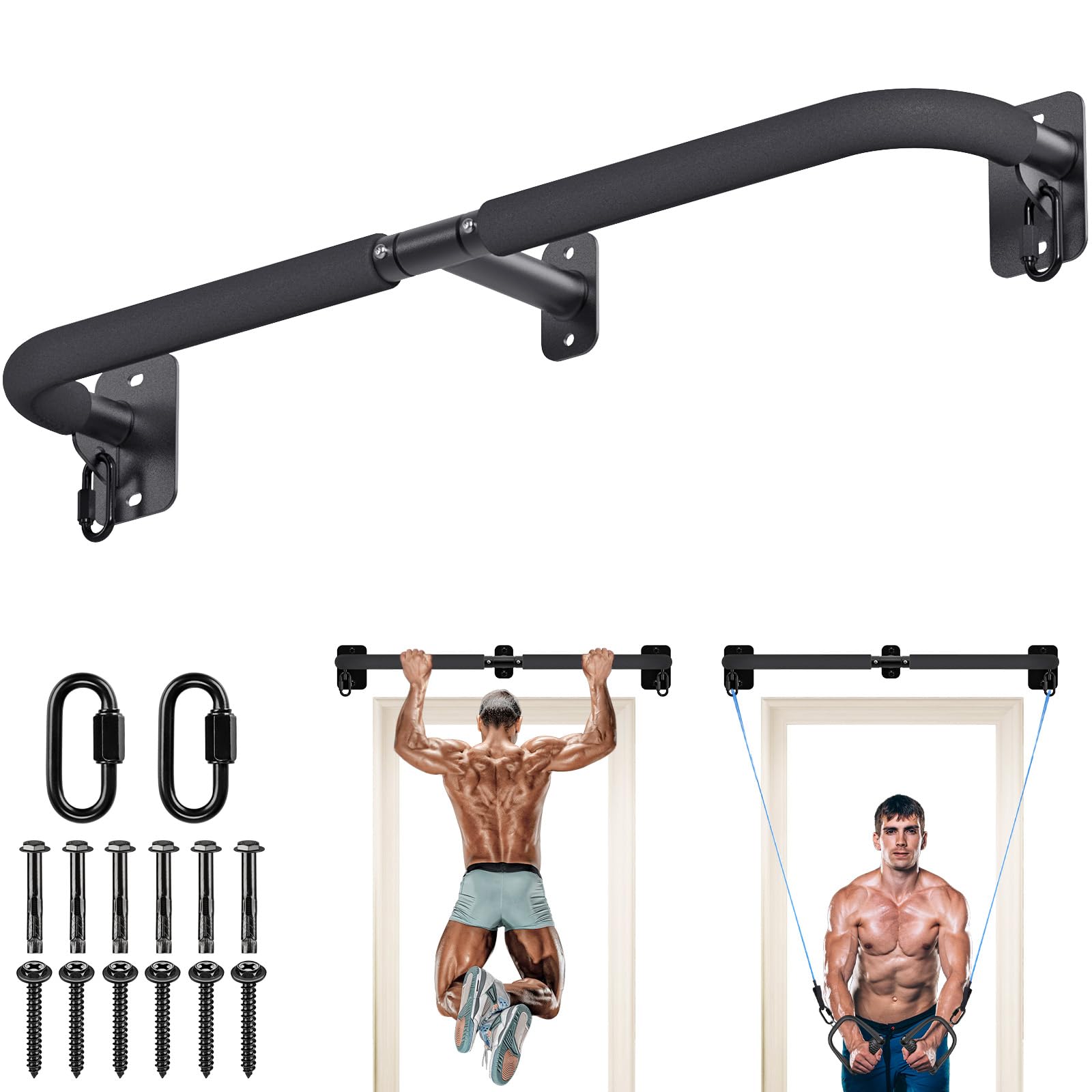 SELEWARE Heavy Duty Wall Mount Pull Up Bar Joist Mount Chin Up Bar for Doorway Sturdy Steel Construction