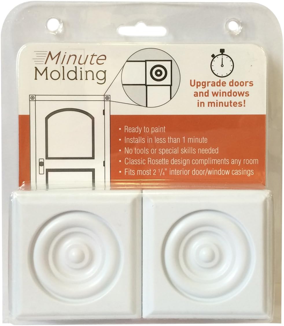 2 Piece Minute Molding Classic Plastic Block Rosette (2-3/4 in.) for Interior Doors and Windows (83051)